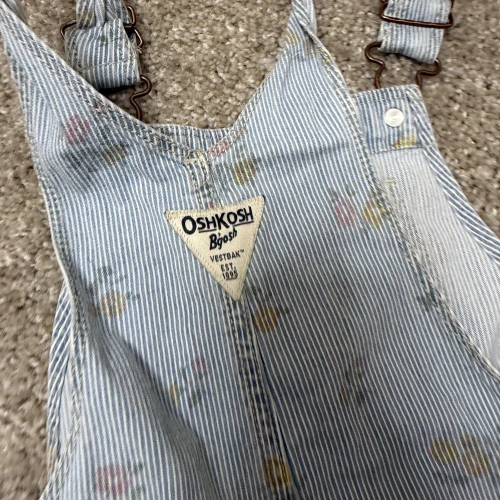 OshKosh B'gosh Overalls Girls 5T Blue Denim Floral Stripe Adjustable Casual